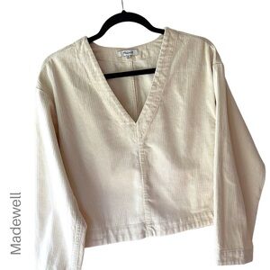 MADEWELL | NWOT WAFFLE-KNIT COTTON V-NECK TOP LONG SLEEVES | EXTRA SMALL